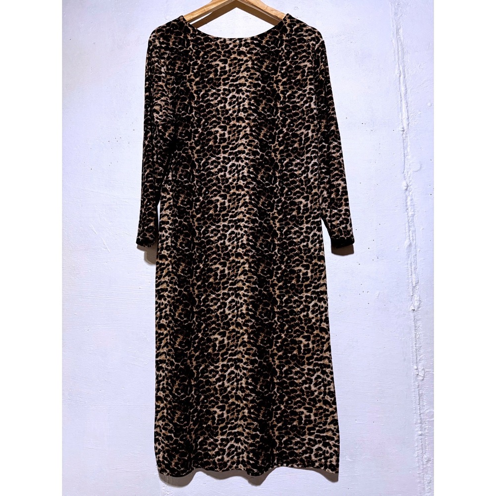 Yelete Womens Leopard Print Midi Dress 3XL Brown Long Sleeve Stretch Knit Sheath